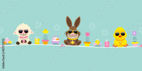 Schaf, Osterhase & Küken Sonnenbrille Icons Banner Türkis