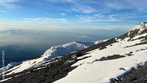 Beautiful view of the disappearing glaciers of Kilimanjaro. Climbing Kilimanjaro