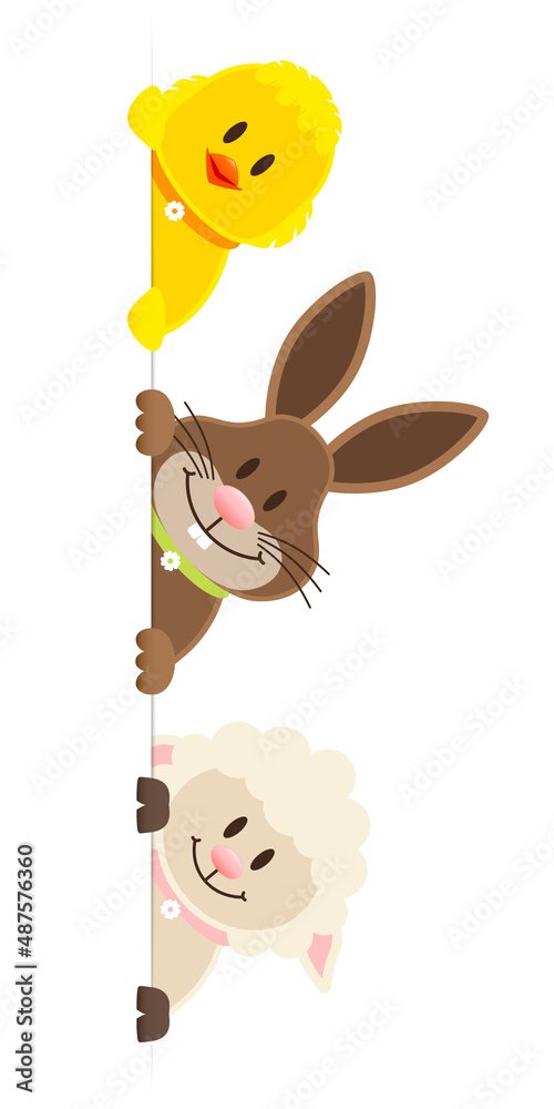 Obraz premium Küken, Osterhase & Schaf Banner Vertikal