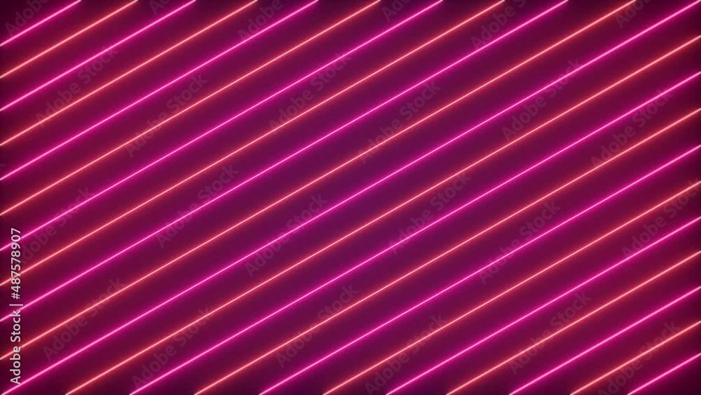 Background of diagonal flickering neon lines. Seamles looping
