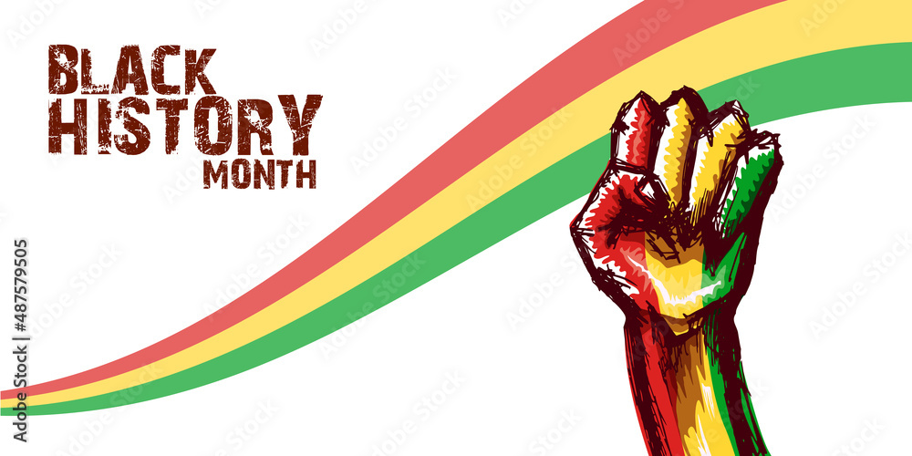 Black history month horizontal banner with protest raised fist colored ...