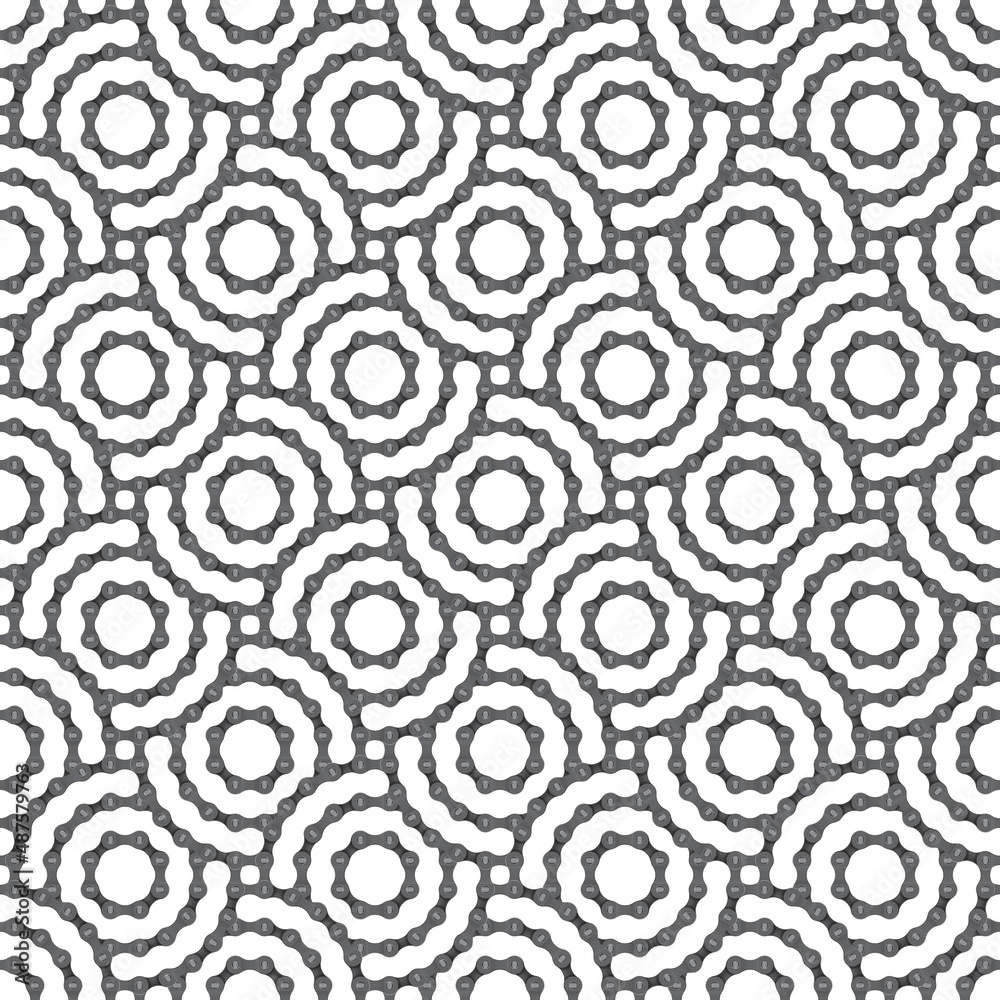 Vector seamless geometric grid texture realistic chain in the shape of overlapping circles. Isolated on white background.