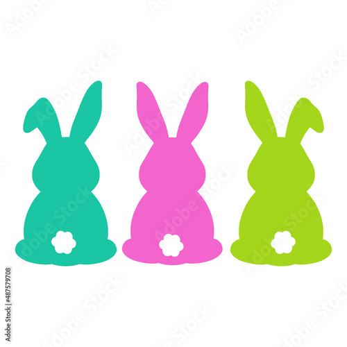 Colorful and bright Easter rabbits set. Rabbit silhouettes. Back view. Easter bunny  print. Good for posters, t shirts, postcards.