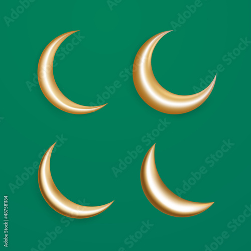 3d realistic moon crescent isolated on green background vector illustration