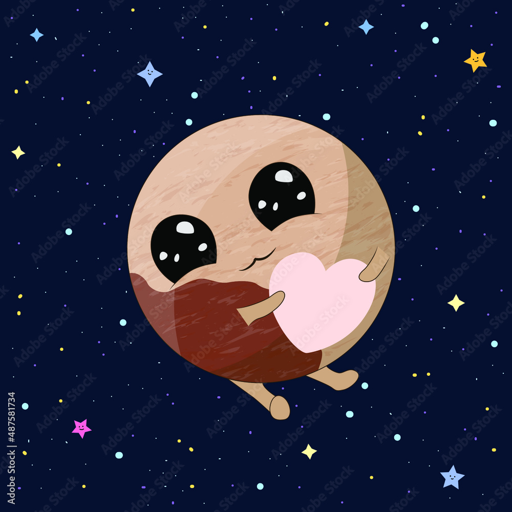 Fototapeta premium Cartoon Pluto on space background, vector illustration