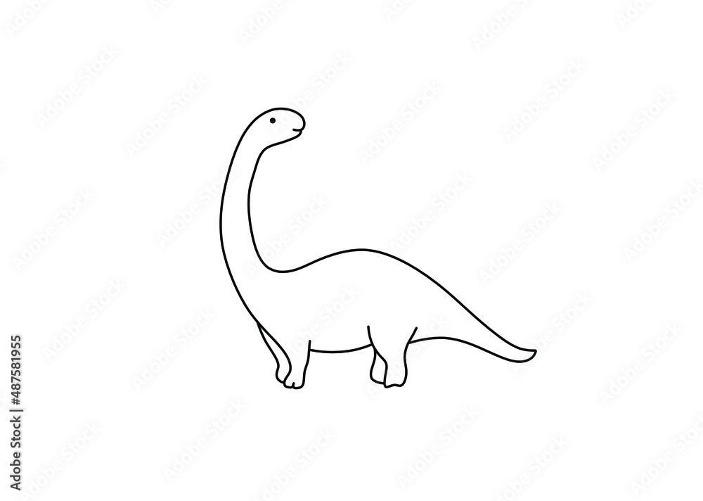 Vector isolated cute cartoon dinosaur with long neck and tail colorless  black and white contour line drawing Stock Vector | Adobe Stock