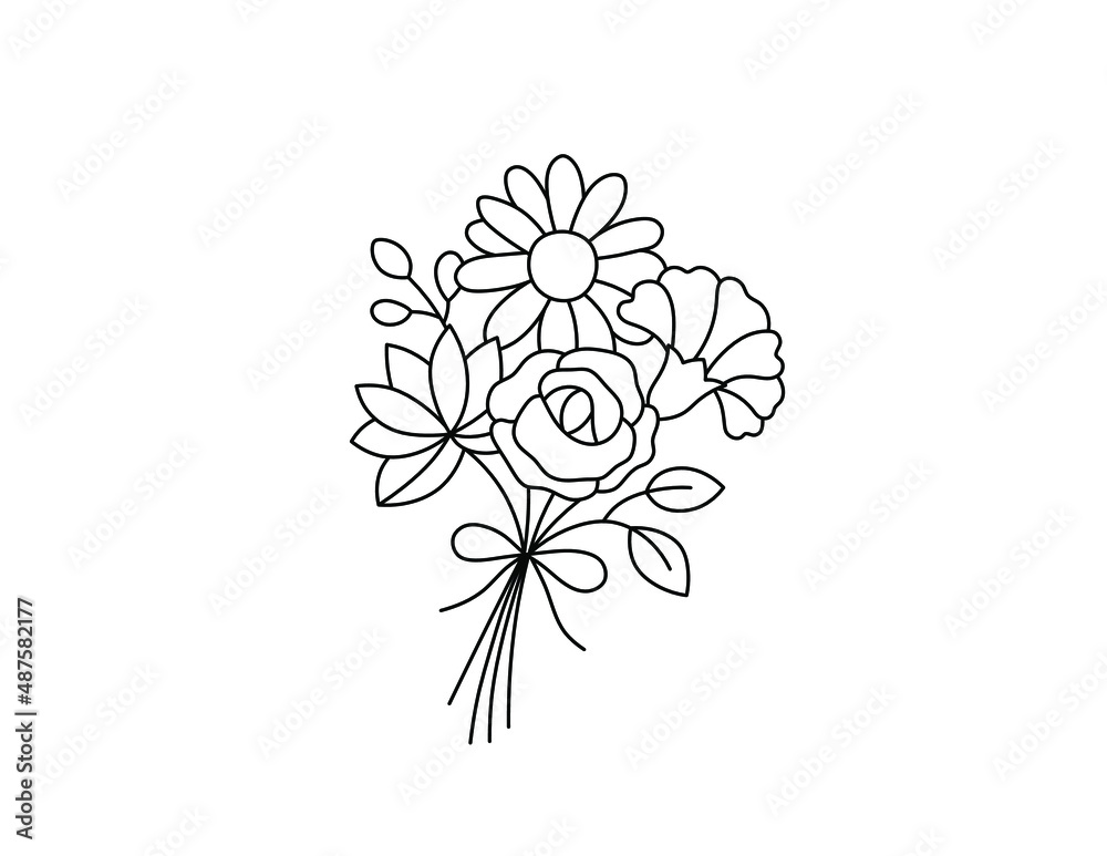 Vector isolated cute small flower bouquet colorless black and white