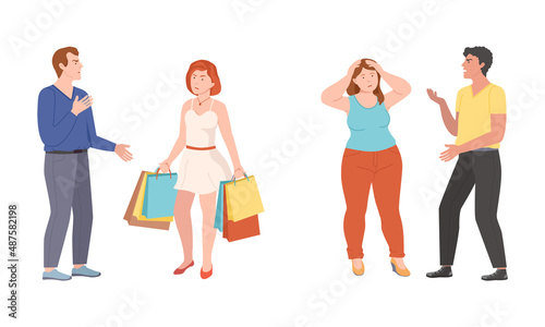 Conflicting Parents Arguing with Each Other Scolding and Shouting at Each Other Vector Illustration Set