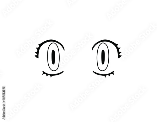 Vector isolated pair of cartoon eyes with eyelashes, cartoon colorless black and white drawing