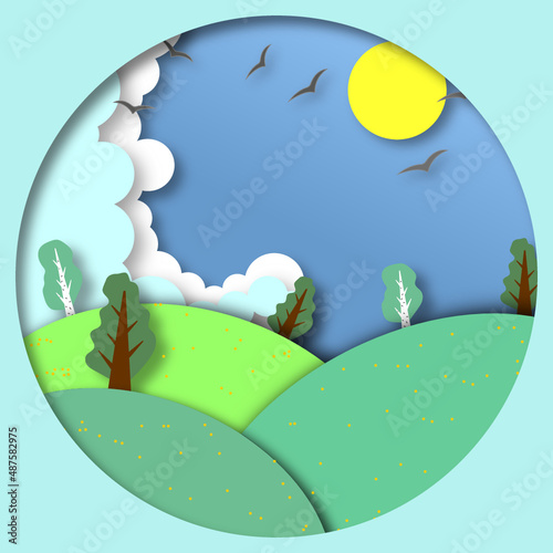 summer landscape in the style of cut paper