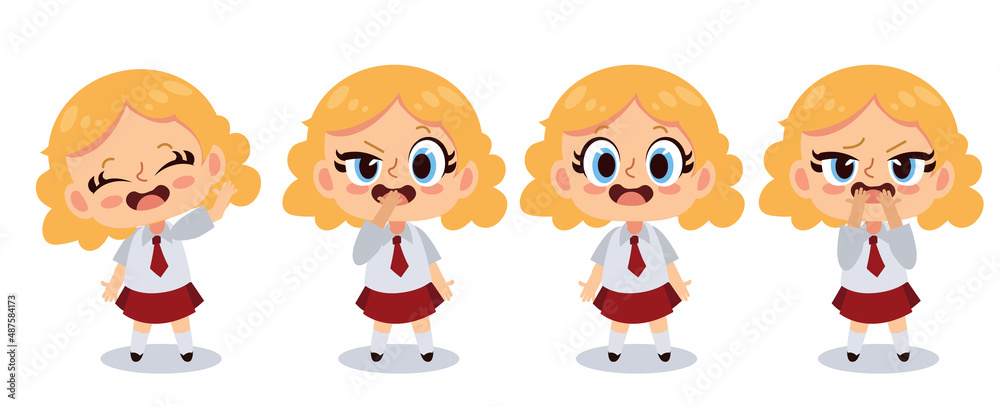 Kawaii cute girl character in various emotion. cartoon vector illustration. Kawaii cute girl character in various emotion. cartoon vector illustration.