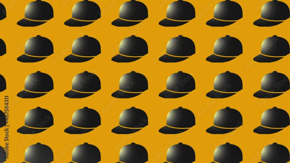 black baseball cap icon animation on yellow