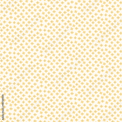 Seamless pattern of small abstract yellow flowers on a cream background. 