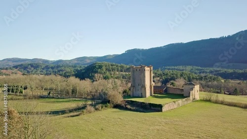 French old Cathar castle, drone footage photo