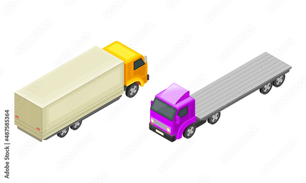 Truck or Lorry as Motor Vehicle and Urban Transport for Transporting Cargo Isometric Vector Illustration Set Truck or Lorry as Motor Vehicle and Urban Transport for Transporting Cargo Isometric Vector Illustration Set