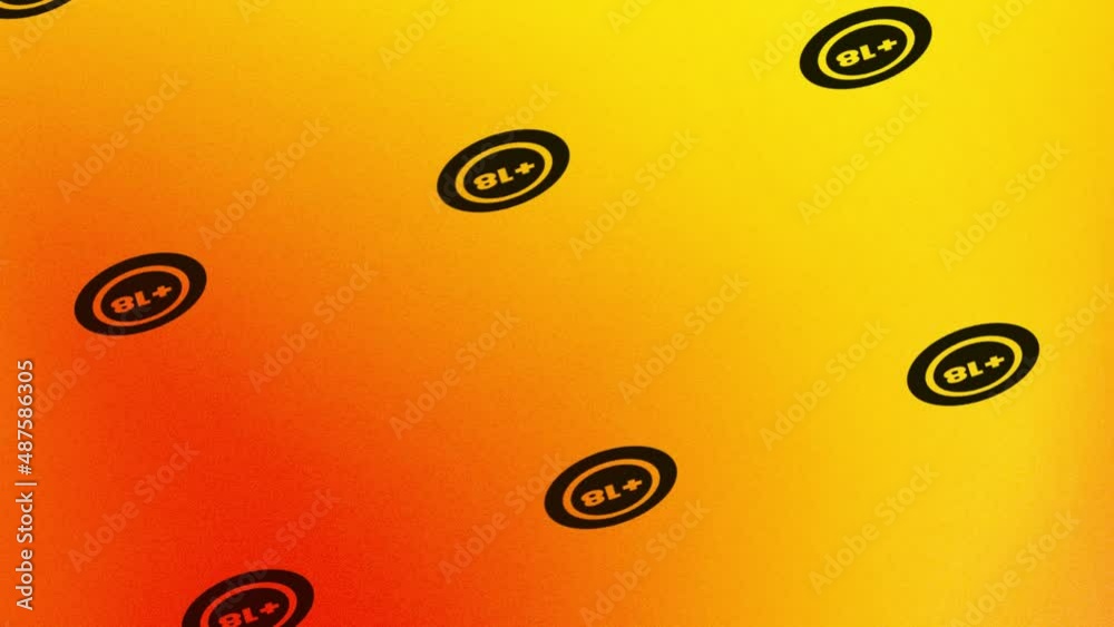 spinning 18 plus icon animation on orange and yellow