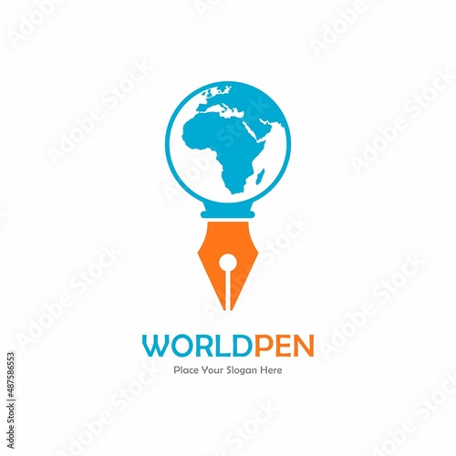 World pen vector logo design. Suitable for business, education, author symbol and drawing