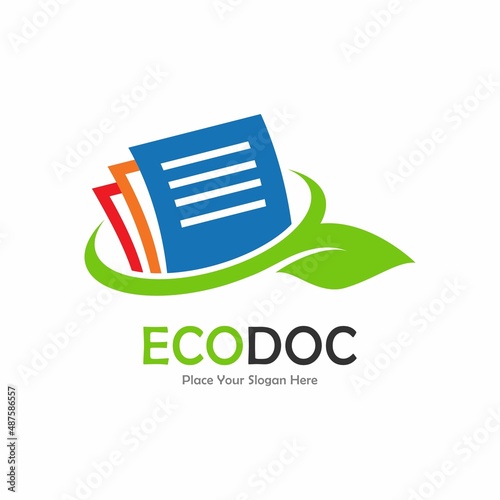 Leaf document or paper eco logo vector template.
