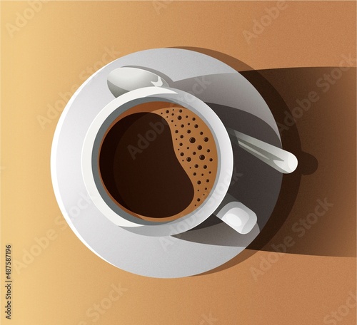 A cup of coffee. An illustration with a noise effect.