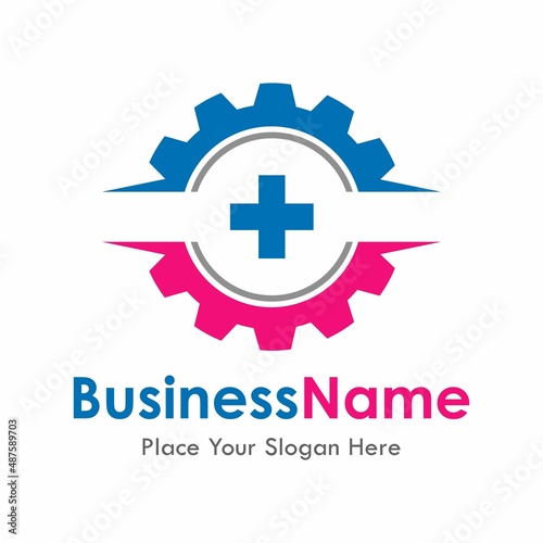 Medical gear vector logo template illustration. Suitable for business, health, web and design. Also, for technology and cross health symbol