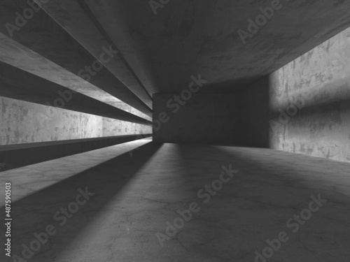 Dark Concrete Wall Architecture. Empty Room