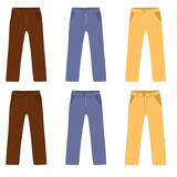 Set of pants blue yellow brown trousers vector