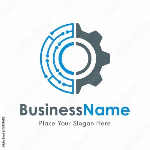 Technology and digital gear vector template logo. Suitable for business, web, technology, industry and design