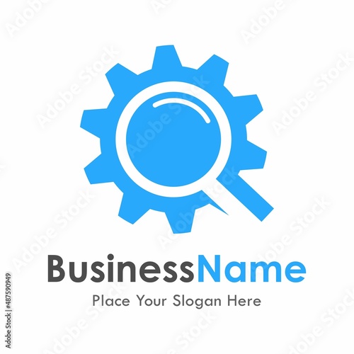 Magnifying gear vector logo. Suitable for business, web, industry, machine and design