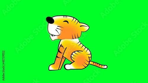 Cartoon Tiger Animation with Green Screen