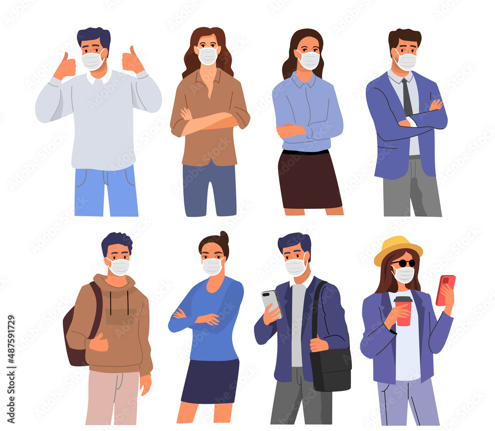 People in medical face masks. Man and women in respirators. People in medical face masks. Man and women in respirators.