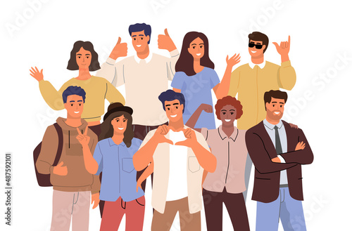 Group of people together. Young men and women.