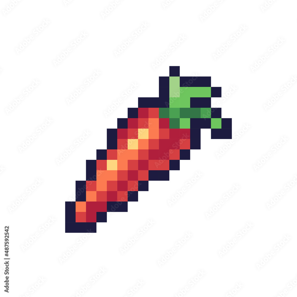 Carrot pixel art icon. Orange root crop logo. 8-bit sprite. Game development, mobile app. Isolated vector illustration Carrot pixel art icon. Orange root crop logo. 8-bit sprite. Game development, mobile app. Isolated vector illustration