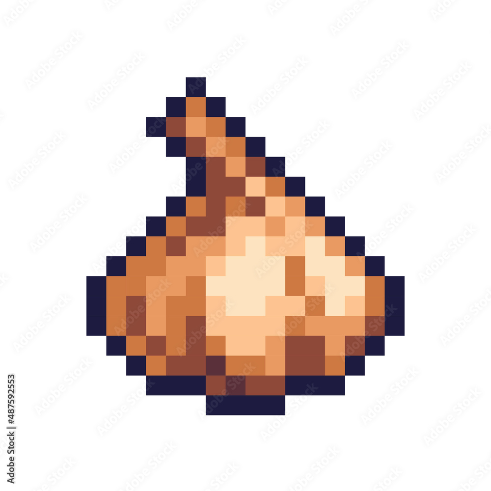 Garlic bulb pixel art icon. Spicy onion logo. 8-bit sprite. Game development, mobile app. Isolated vector illustration Garlic bulb pixel art icon. Spicy onion logo. 8-bit sprite. Game development, mobile app. Isolated vector illustration