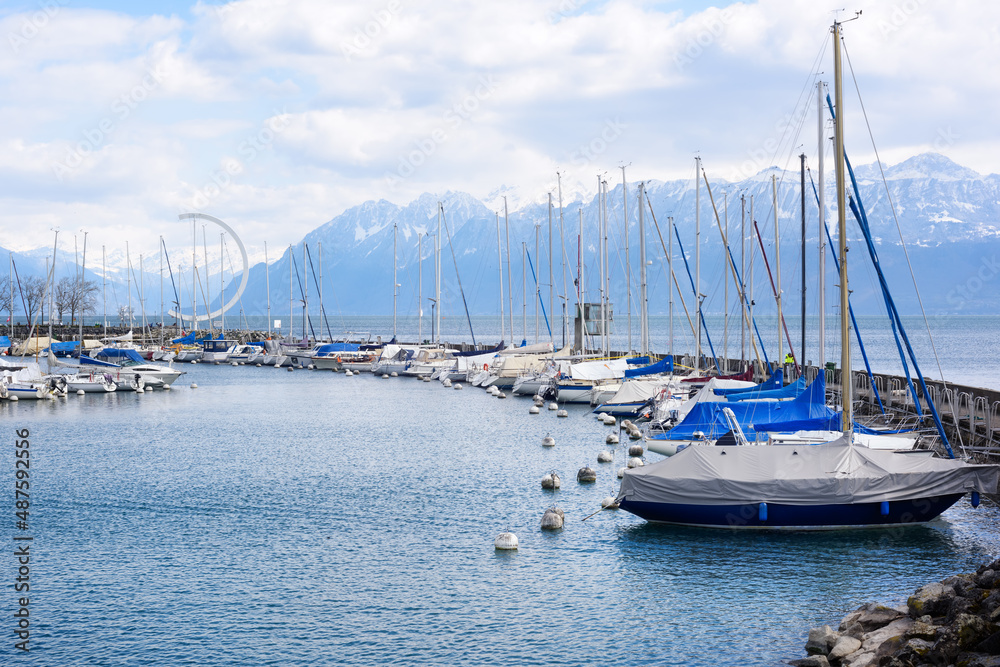 Yacht harbor of Lausanne city, Switzerland