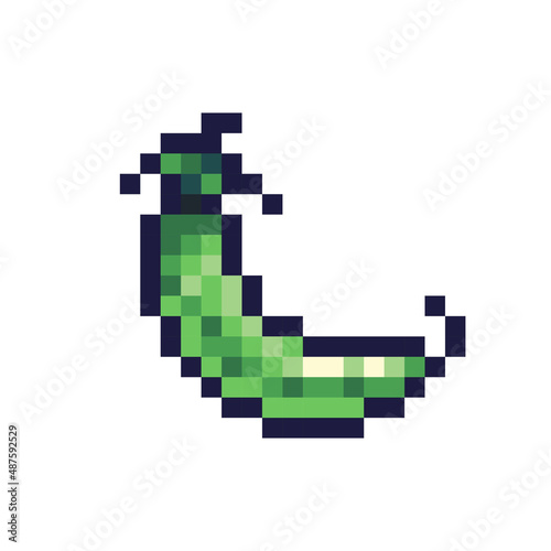 Green pea pixel art icon. Legume bean logo. 8-bit sprite. Game development, mobile app.  Isolated vector illustration