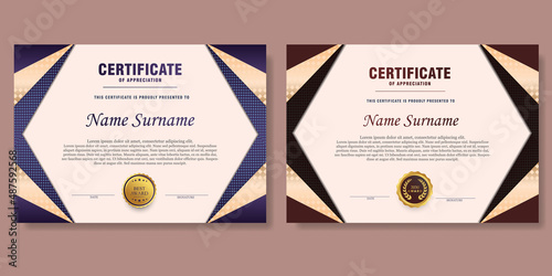 blue brown gradient certificate template set of 2, simple modern with texture design diploma or gift certificate. vector illustrator