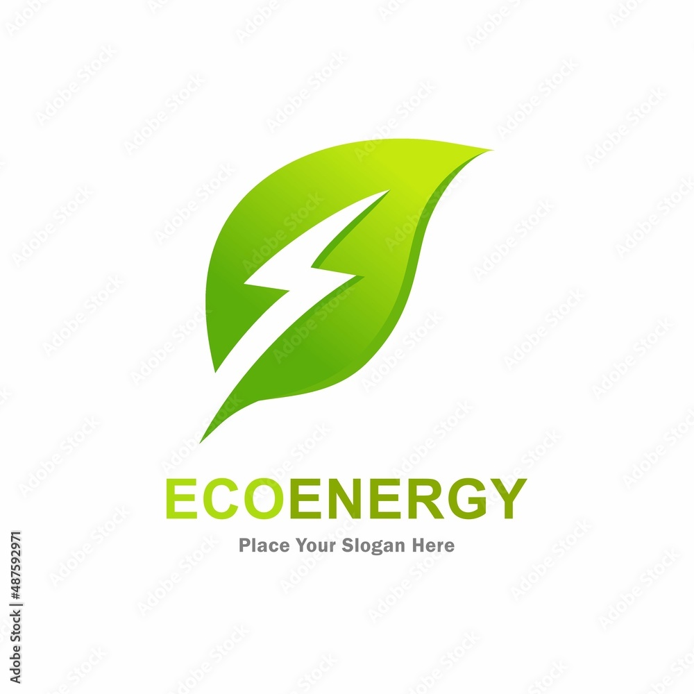 Eco energy with leaf vector logo template. Suitable for business, web, nature, environment, recycle and electric symbol Eco energy with leaf vector logo template. Suitable for business, web, nature, environment, recycle and electric symbol