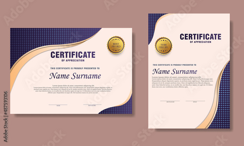 blue gradient certificate template set of 2, simple modern with texture design diploma or gift certificate. vector illustrator