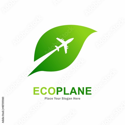 Plane with leaf vector logo template. Suitable for business, transportation, environment, nature and plane symbol