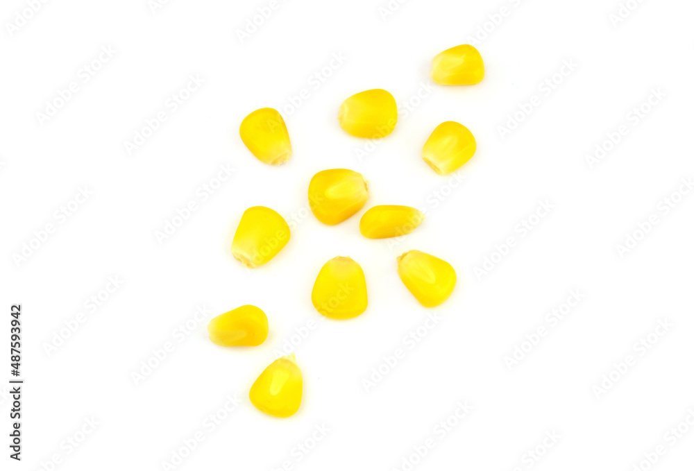 Yellow corn grains isolated on white background Yellow corn grains isolated on white background