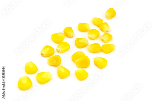 Yellow corn seeds isolated on white background