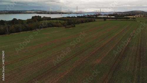 Aerial shot of the Firth of Forth and Bridges near Edinburgh photo