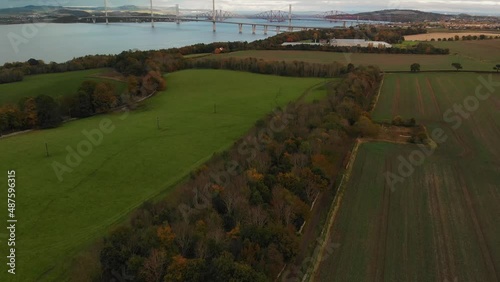 Aerial shot of the Firth of Forth and Bridges near Edinburgh photo