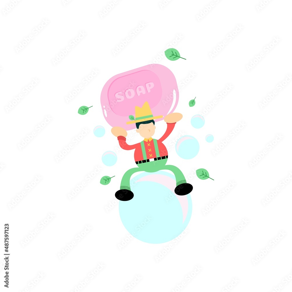 farmer and soap sanitizer hygene cartoon flat design illustration farmer and soap sanitizer hygene cartoon flat design illustration