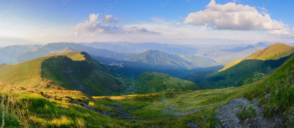 Beautiful evening with sun light. Beautiful summer landscape in the mountains.
