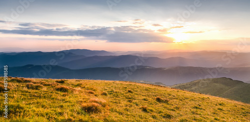 Beautiful evening with sun light. Beautiful summer landscape in the mountains.