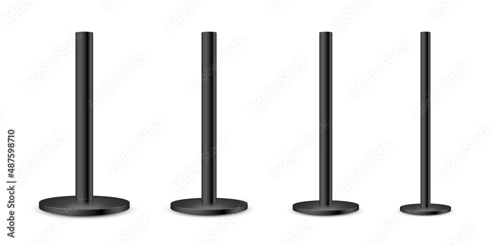 Realistic metal poles collection isolated on white background. Glossy