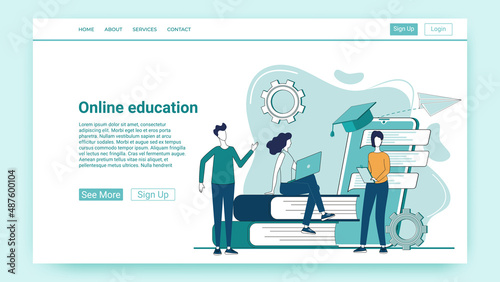 Online education.Video lessons and distance education.Remote lessons.An illustration in the style of a green landing page.