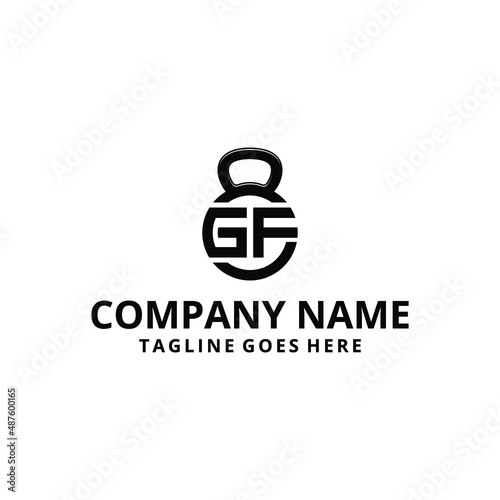 Abstract illustration of Initials G F with kettle bell logo design, for Fitness Fit Gym Workout logo design