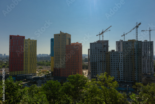 Large residential area construction. Construction of several high residential buildings